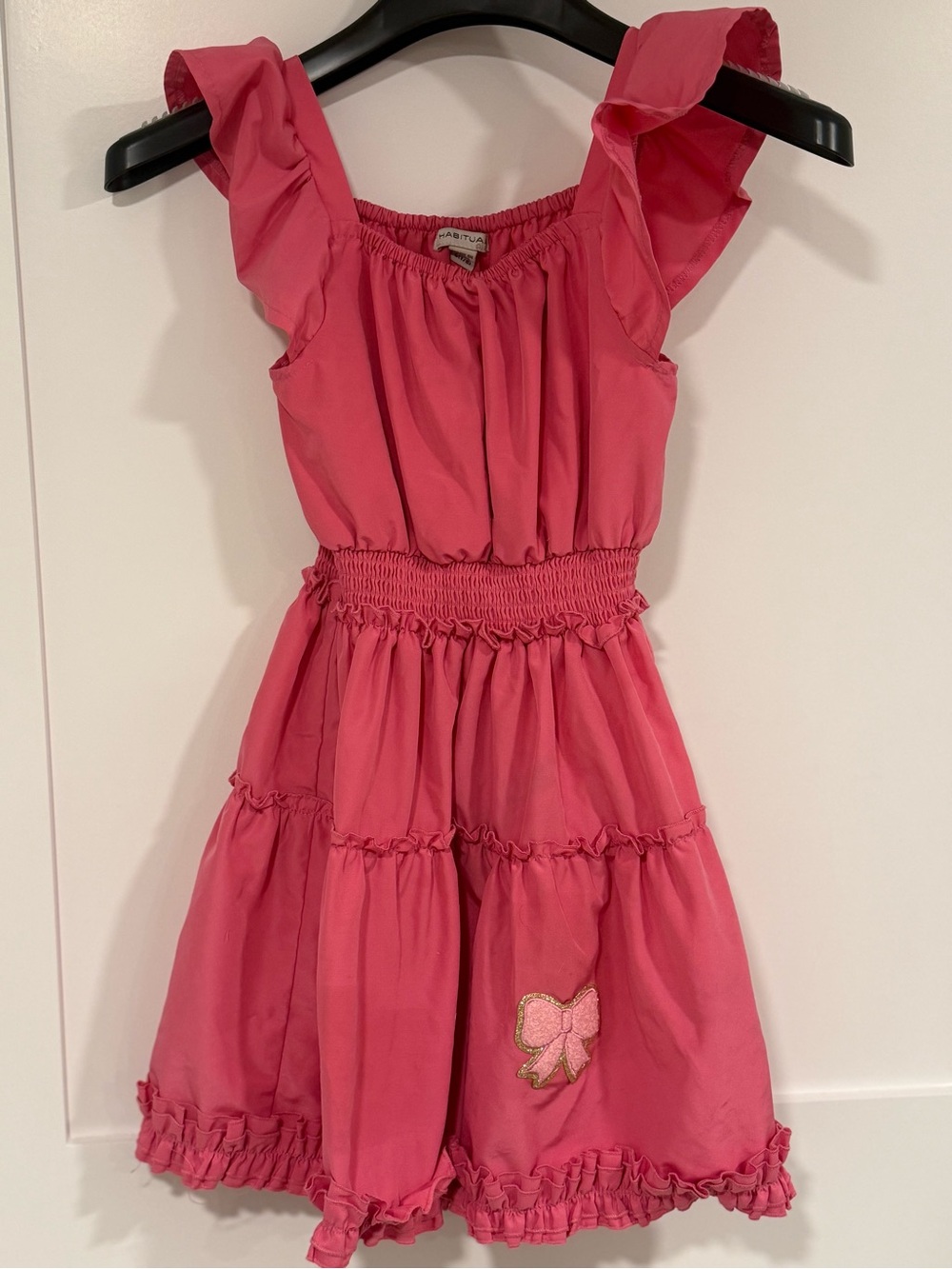 Habitual Hot Pink Ruffled Tiered Dress with Bow Applique